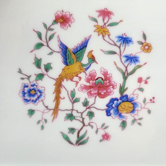 Hammersley Hand-Painted Peacock Porcelain Tray 24k Trim Floral & Bird 14" x 7" - Picture 4 of 9